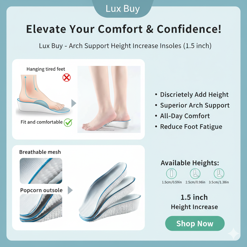 [২ - জোড়া]- Arch Support Height Increase Insoles (1.5 inch)