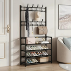 Dustproof 5-Layer Shoe & Coat Rack Organizer – Multi-Functional Storage Stand[Black]