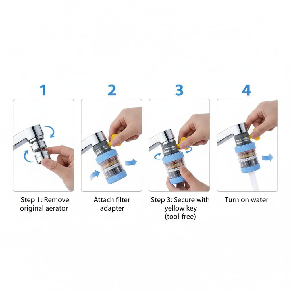 [3 PCs]- 6-Layer Universal Faucet Water Purifier – 360° Rotating Anti-Splash Tap Filter