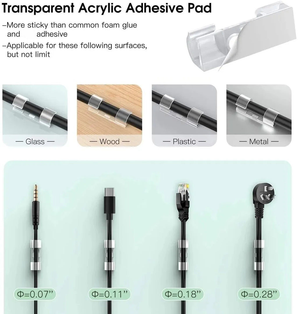 32Psc Self-Adhesive Transparent Cable Clip