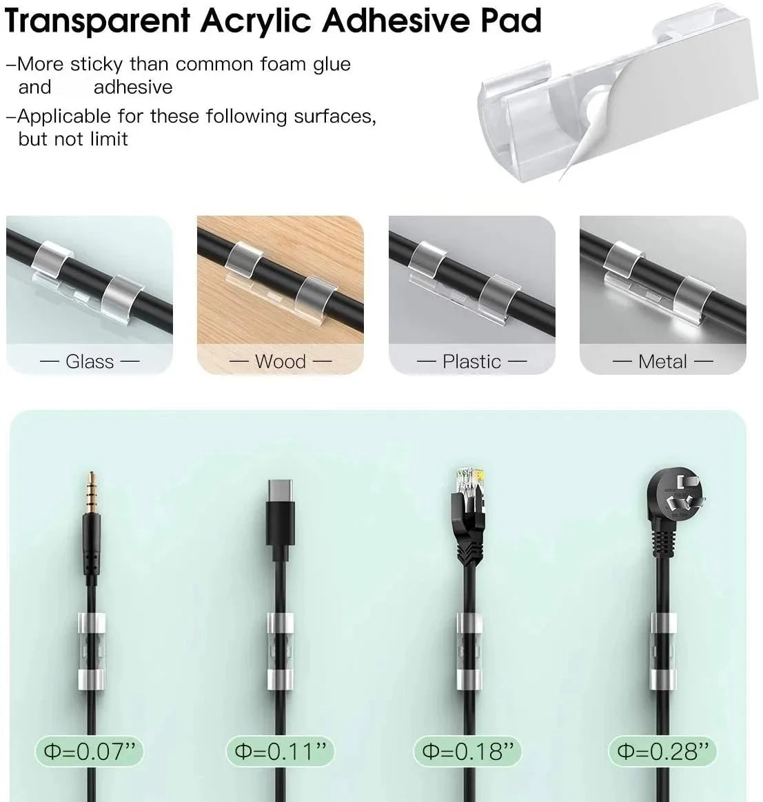 32Psc Self-Adhesive Transparent Cable Clip