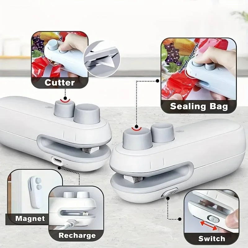 2-in-1 Mini Portable Heat Sealer | USB Rechargeable Food Storage & Plastic Bag Sealing Machine