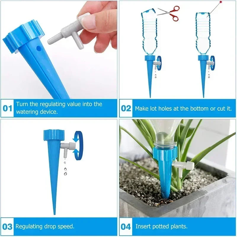 12 Pcs- Automatic Plant Self-Watering Spikes – Adjustable Drip Irrigation System 🌱