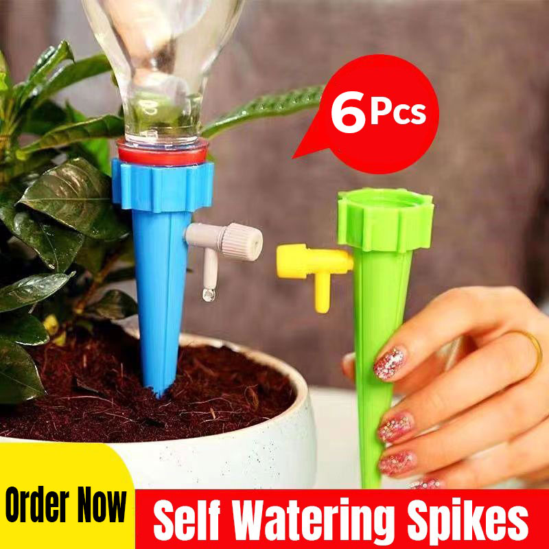 6 Pcs- Automatic Plant Self-Watering Spikes – Adjustable Drip Irrigation System 🌱