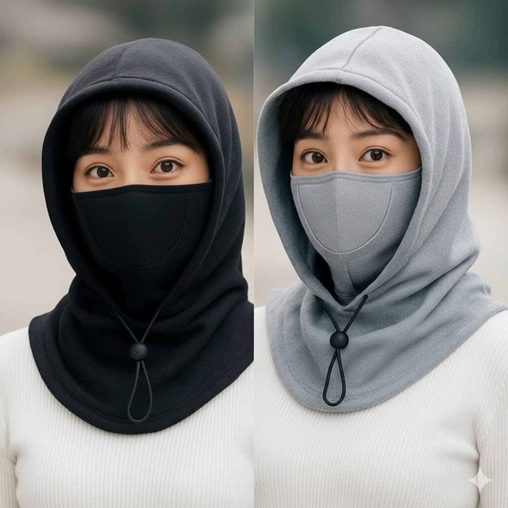 [2 Pcs] -Winter Face Mask & Neck Warmer- [Black - Ash]