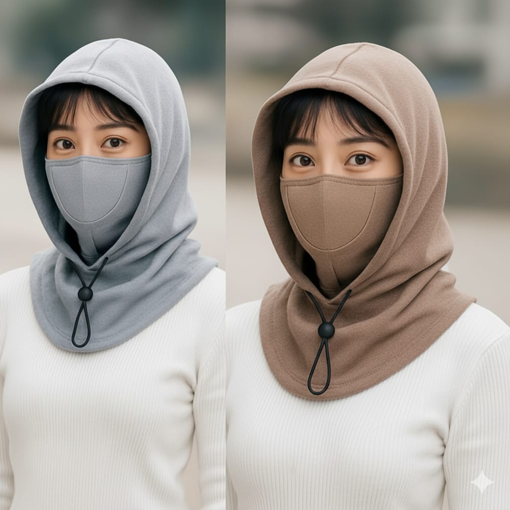 [2 Pcs] -Winter Face Mask & Neck Warmer- [Ash - Brown]