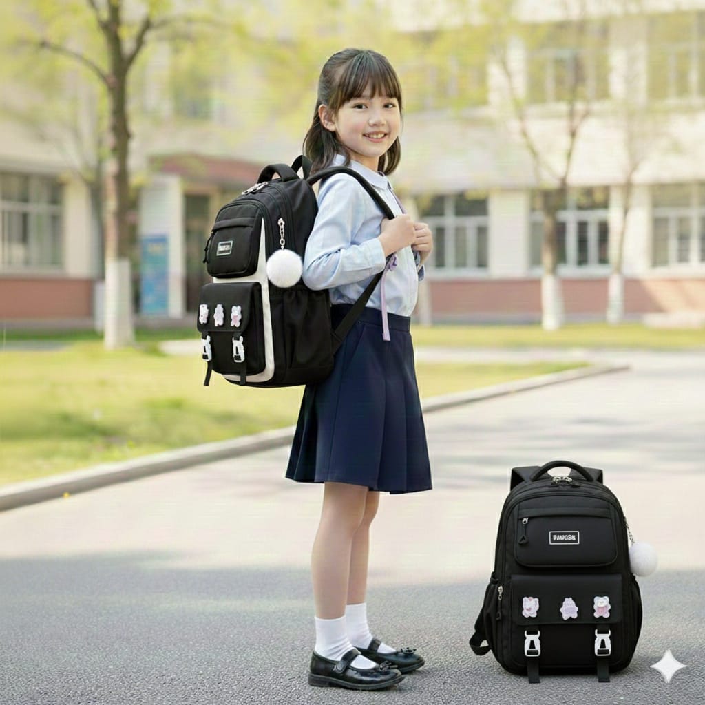 High-capacity Cute School Bag for Primary & High School -[Black]