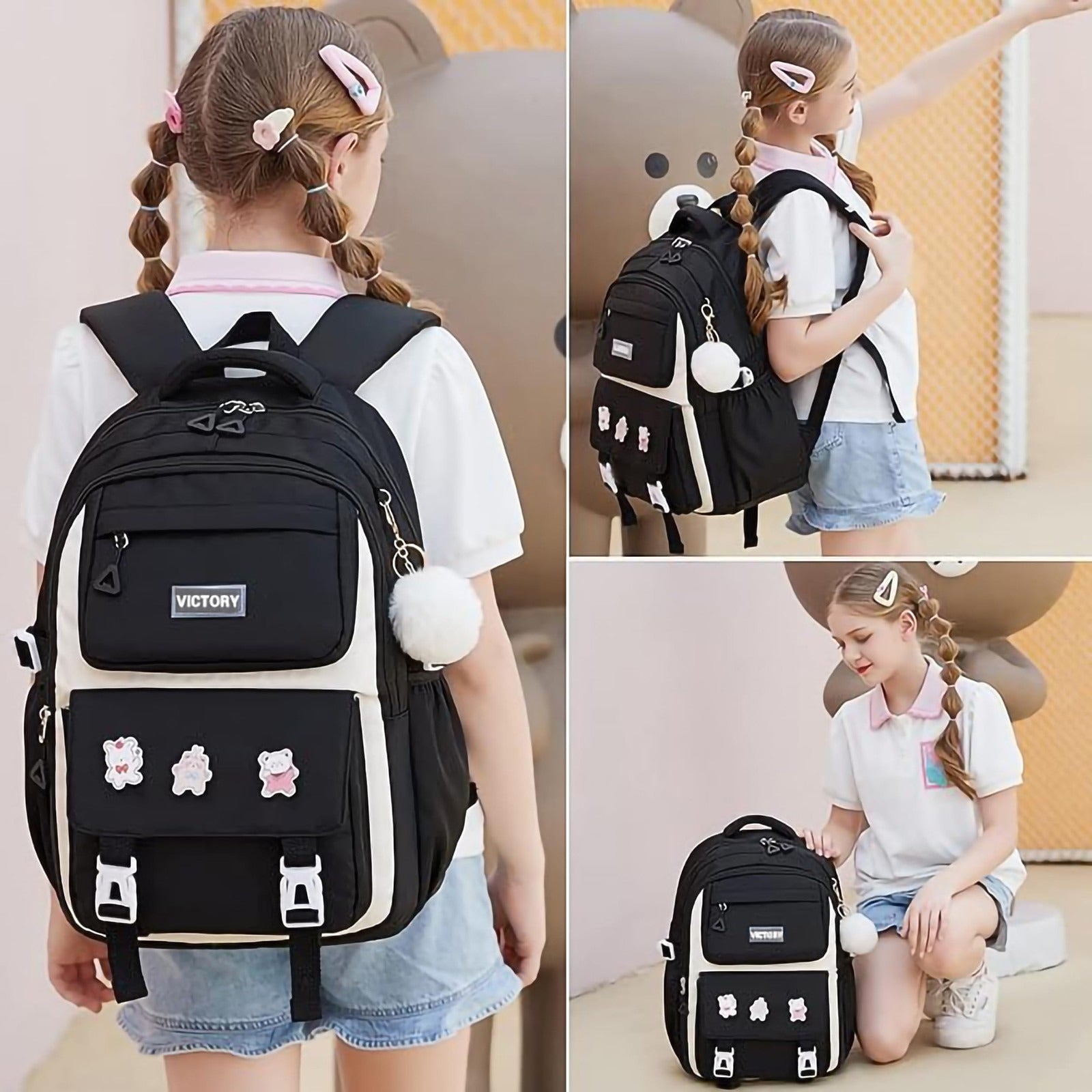 High-capacity Cute School Bag for Primary & High School -[Black]