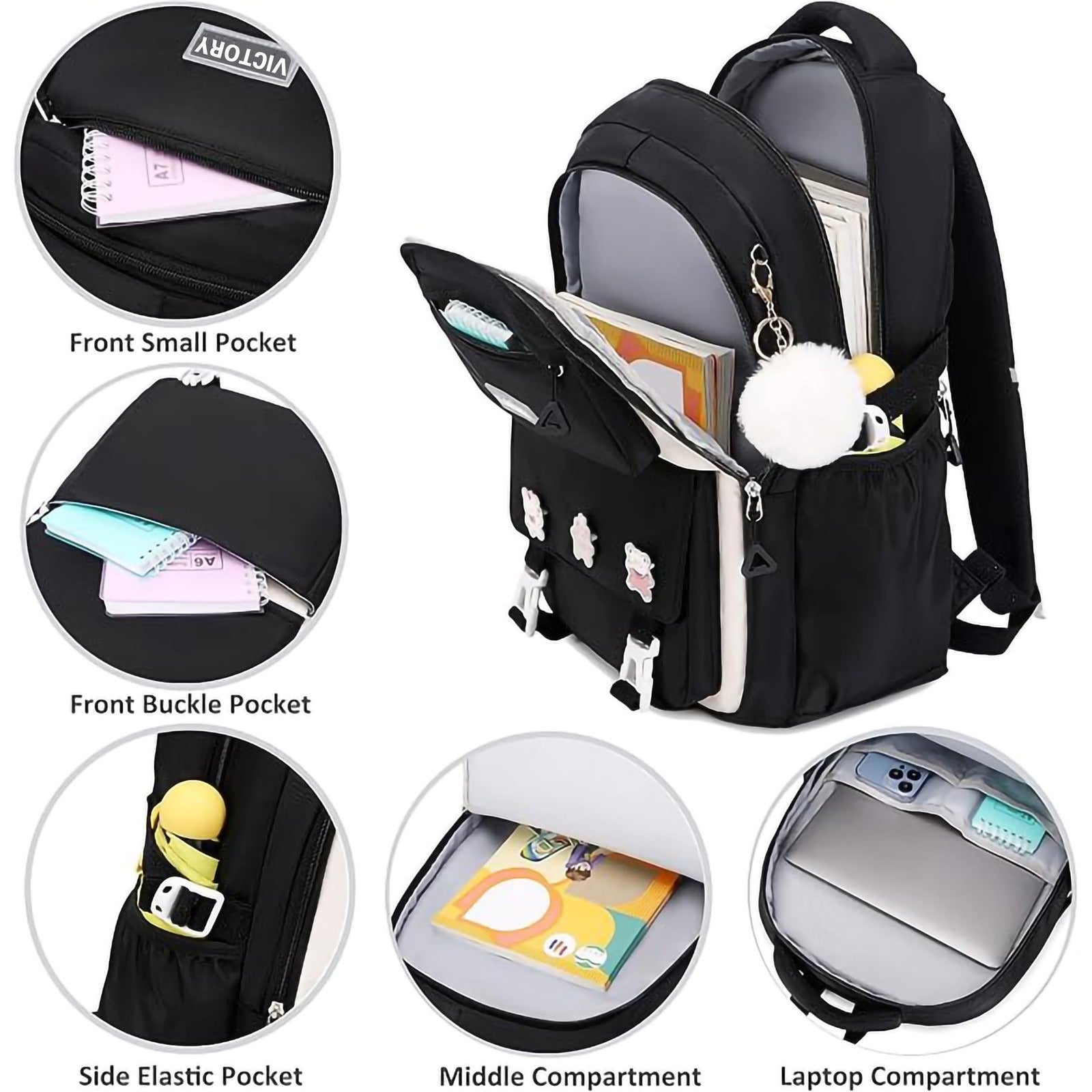 High-capacity Cute School Bag for Primary & High School -[Black]