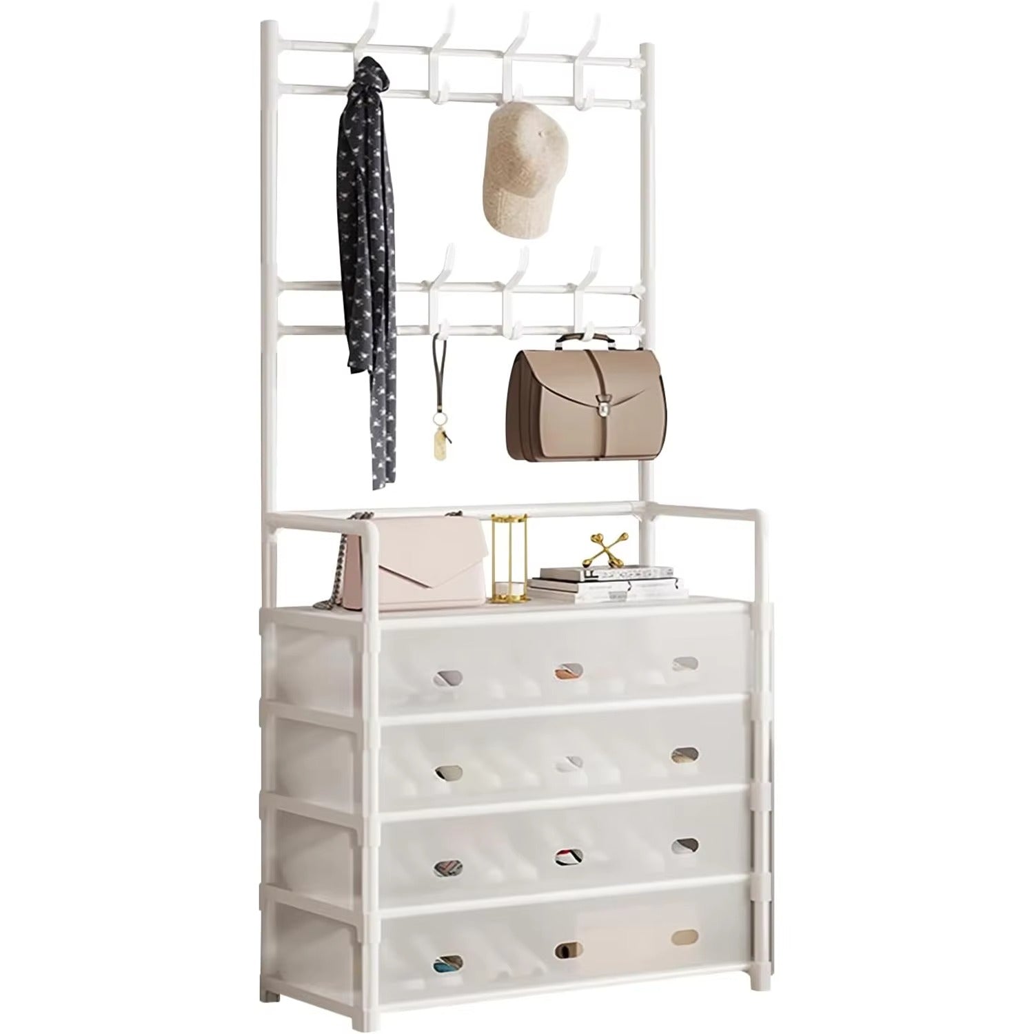 Dustproof 5-Layer Shoe & Coat Rack Organizer – Multi-Functional Storage Stand[White]