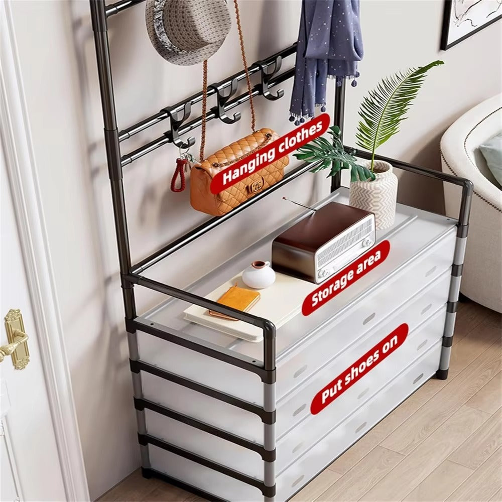 Dustproof 5-Layer Shoe & Coat Rack Organizer – Multi-Functional Storage Stand[Black]