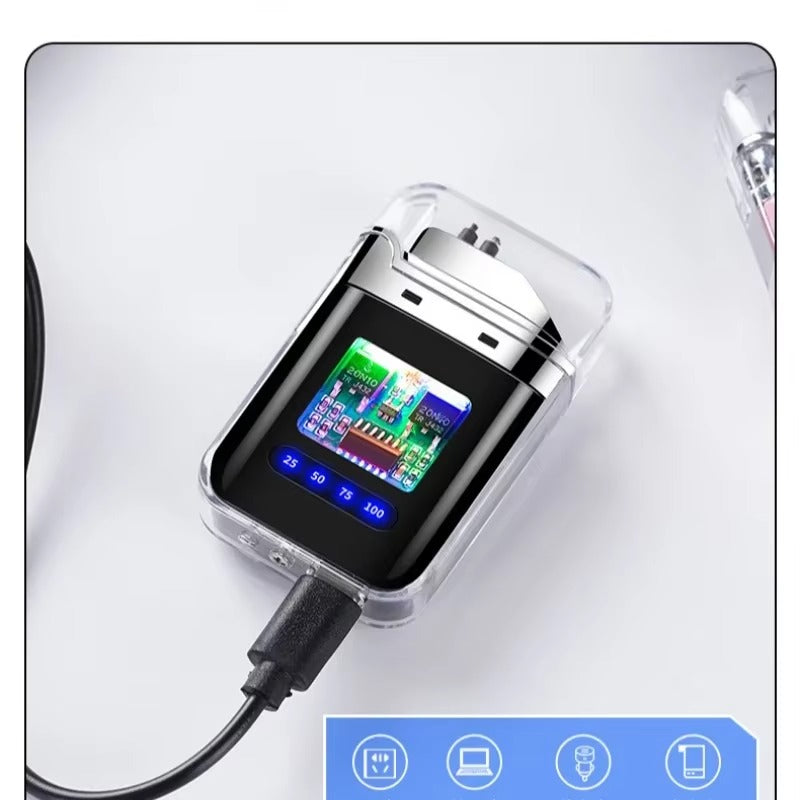 Type-C Rechargeable Dual Arc Lighter – Transparent Shell & LED Battery Indicator