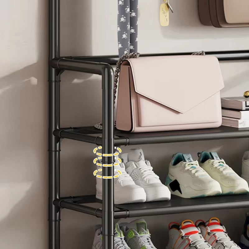 Dustproof 5-Layer Shoe & Coat Rack Organizer – Multi-Functional Storage Stand[Black]