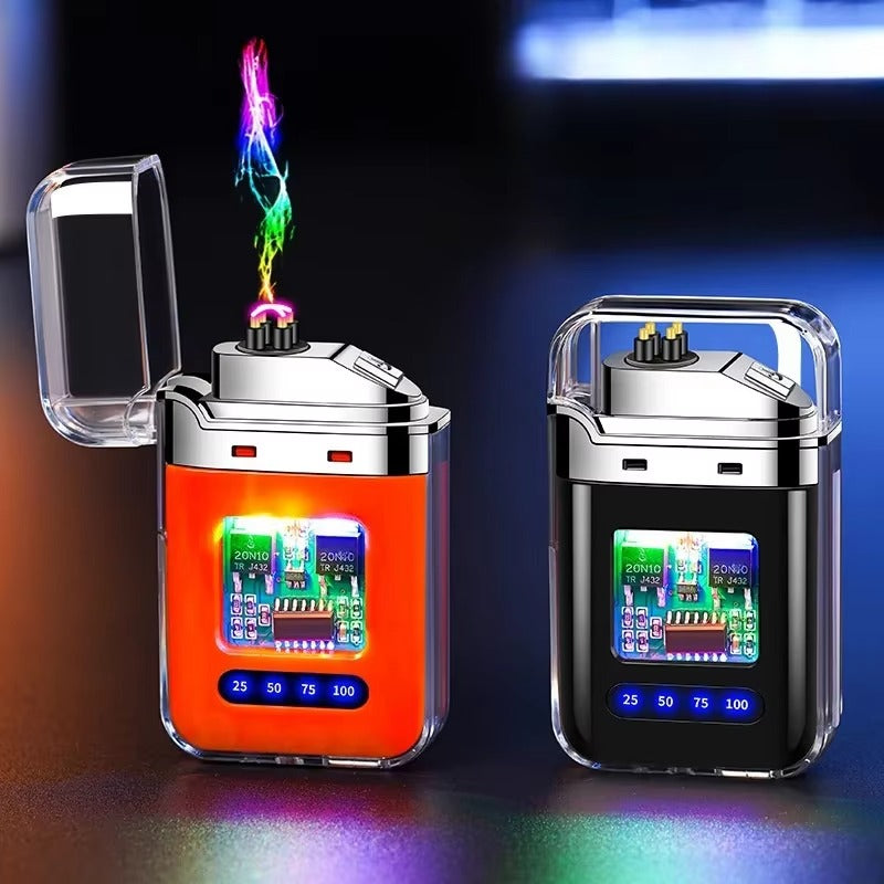 Type-C Rechargeable Dual Arc Lighter – Transparent Shell & LED Battery Indicator