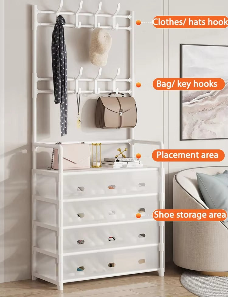 Dustproof 5-Layer Shoe & Coat Rack Organizer – Multi-Functional Storage Stand[White]
