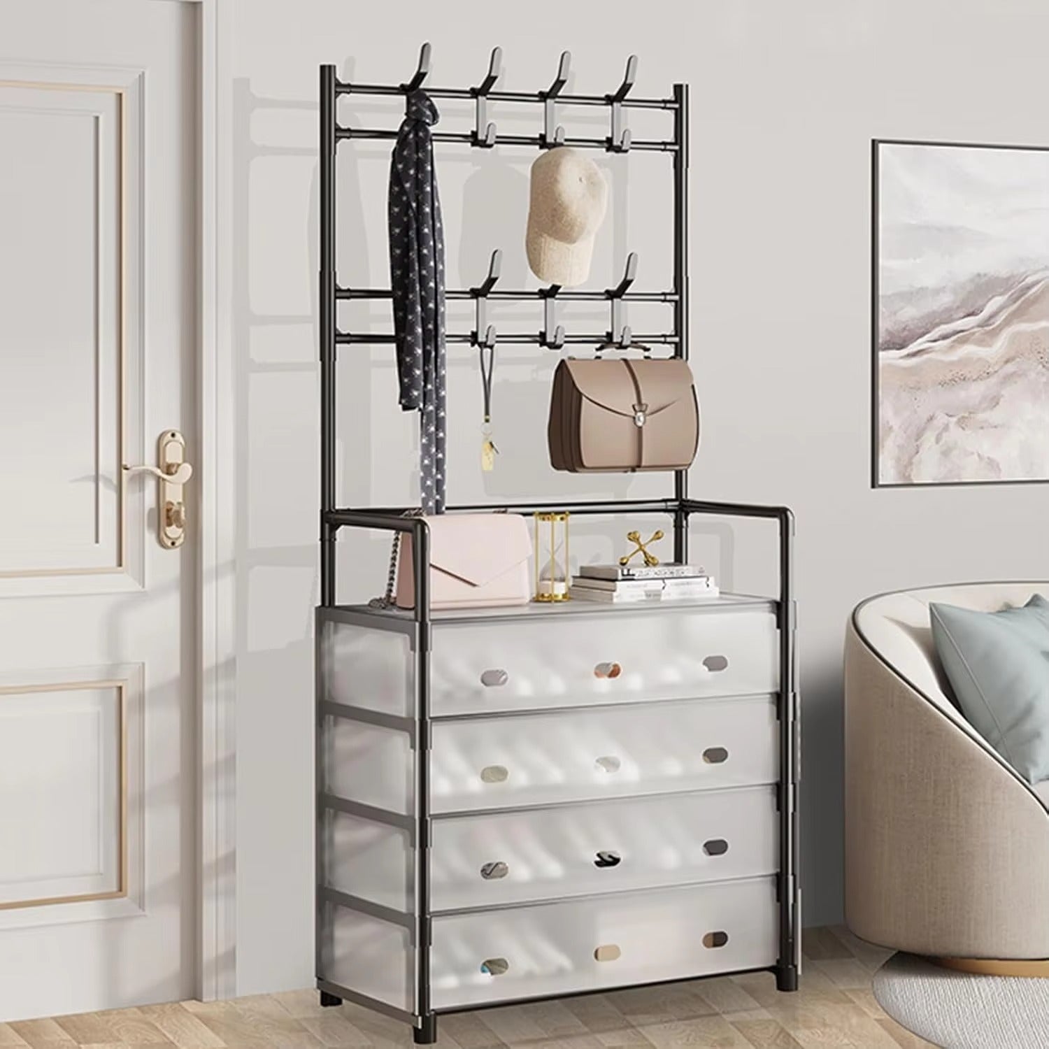 Dustproof 5-Layer Shoe & Coat Rack Organizer – Multi-Functional Storage Stand[Black]