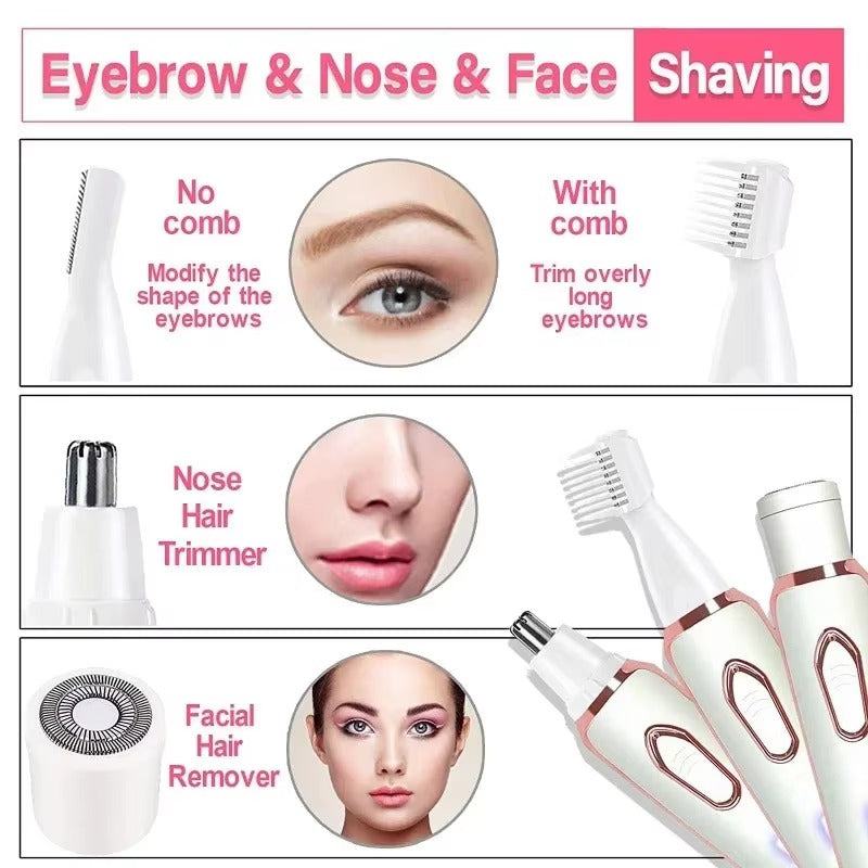 4-in-1 Women’s Electric Hair Remover – Face, Bikini, Nose & Body Trimmer