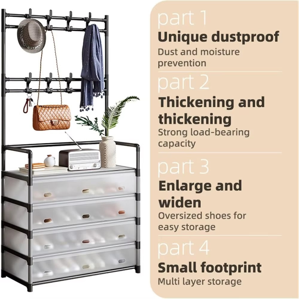 Dustproof 5-Layer Shoe & Coat Rack Organizer – Multi-Functional Storage Stand[Black]