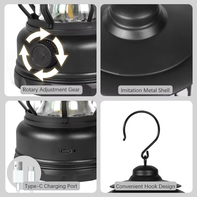 Rechargeable Retro Camping Lamp (Black Color)-  2Psc
