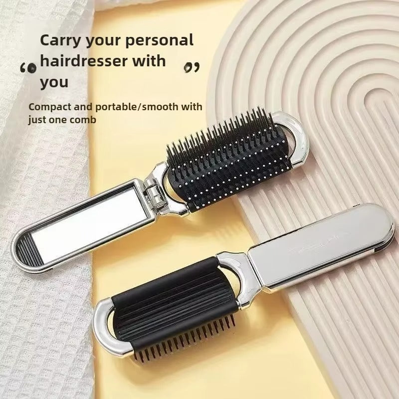 Premium Mini Foldable Hair Brush with Mirror