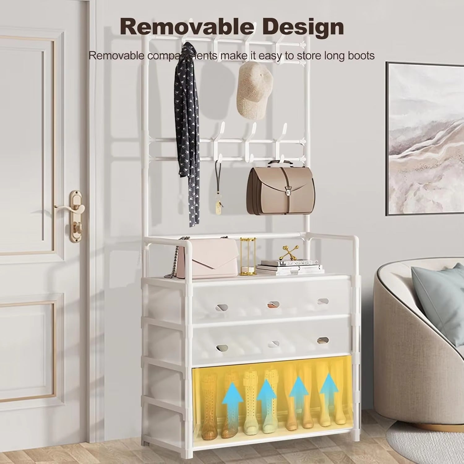 Dustproof 5-Layer Shoe & Coat Rack Organizer – Multi-Functional Storage Stand[White]