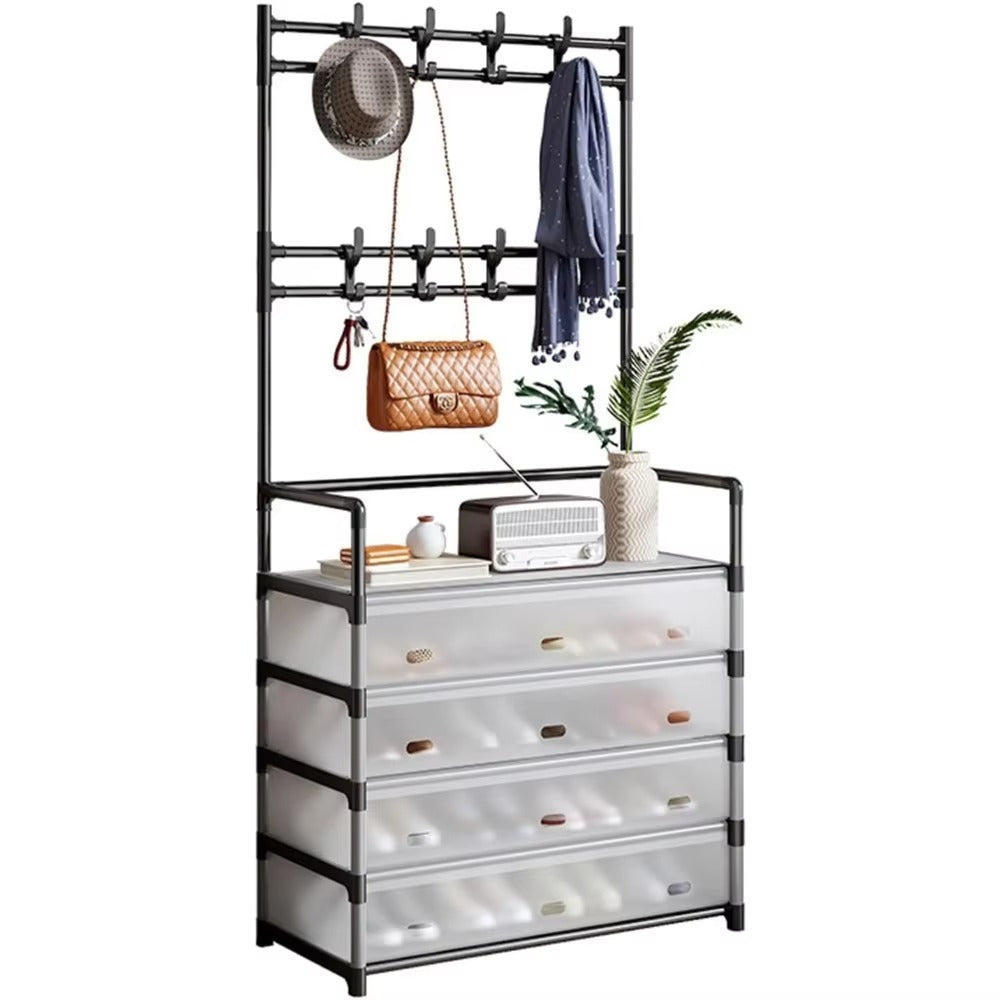 Dustproof 5-Layer Shoe & Coat Rack Organizer – Multi-Functional Storage Stand[Black]