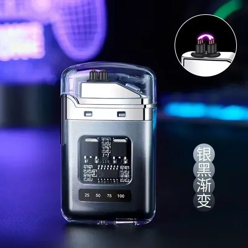 Type-C Rechargeable Dual Arc Lighter – Transparent Shell & LED Battery Indicator